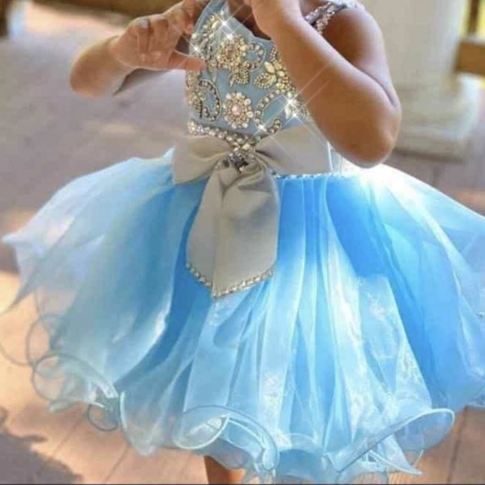 NEW Beautiful Sparkling Bling Rhinestone Blue Cinderella Baby Flower Gir…